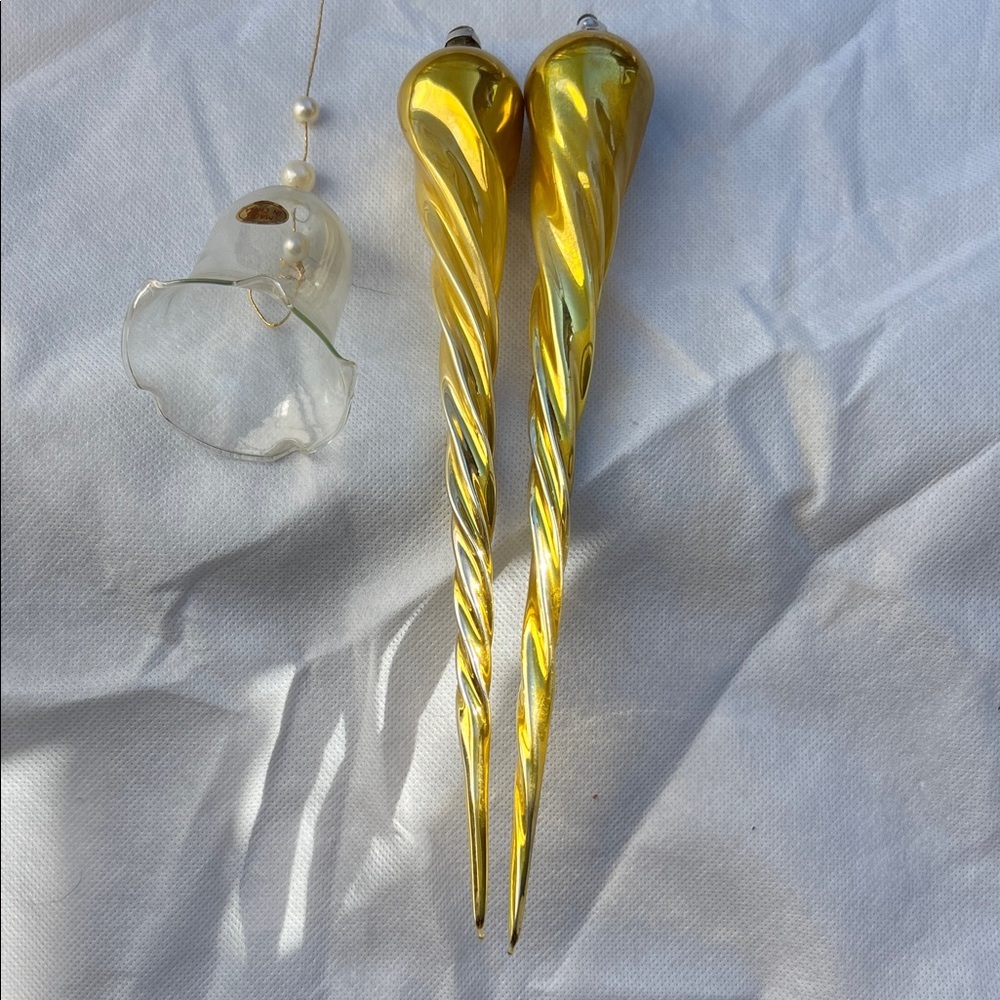 Vintage Gold Swirl glass tinsel Ornaments handmade with glass bell ornament